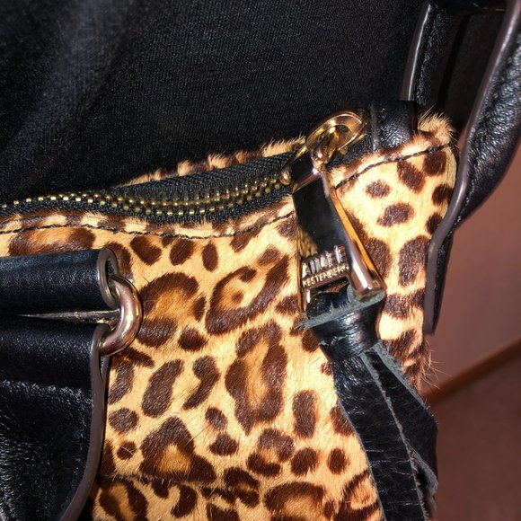 Aimee Kestenberg Tamitha Satchel Leopard Calf Hair Genuine Leather Purse - Picture 4 of 16